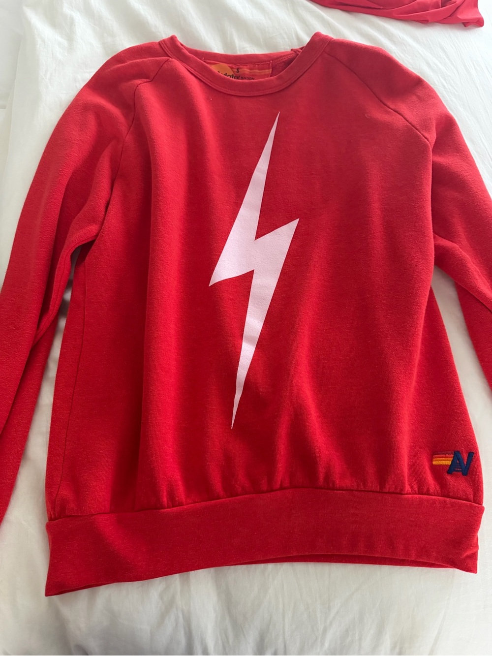 Aviator Nation Red Crewneck with White Lightning Bolt